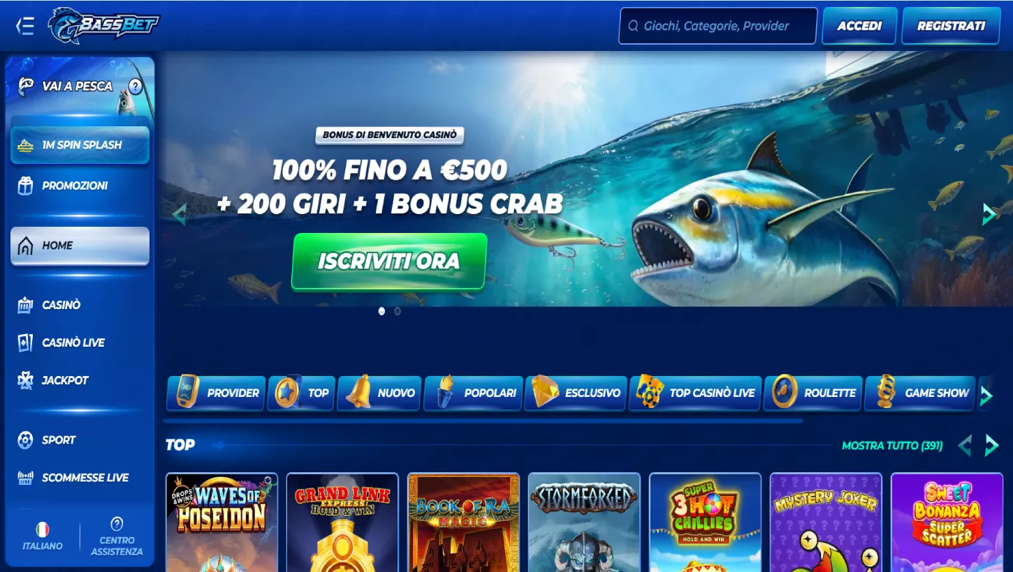 Pagina principale del Bassbet Casino