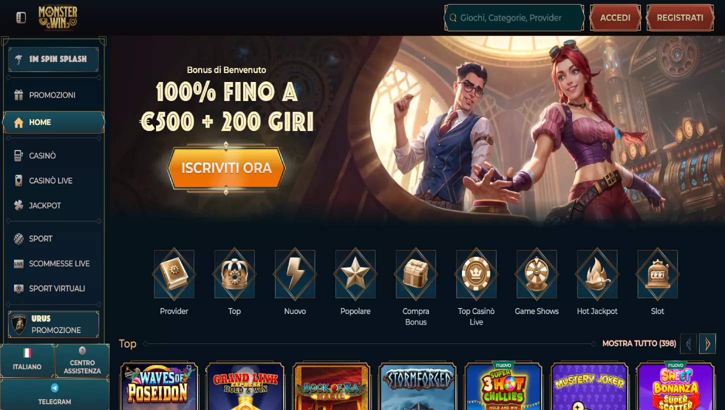 Pagina principale del Monsterwin Casino