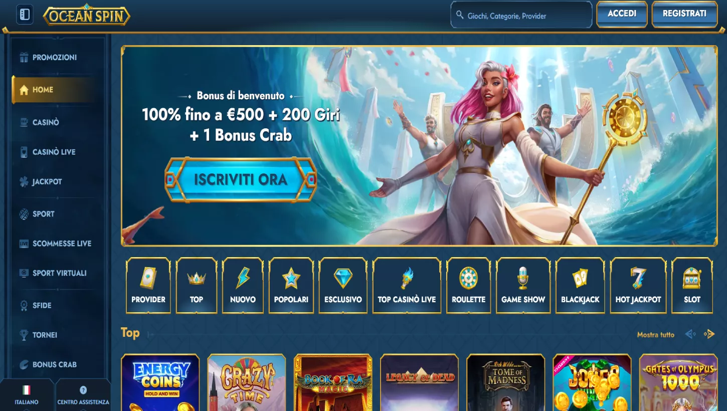 Pagina principale di OceanSpin Casino