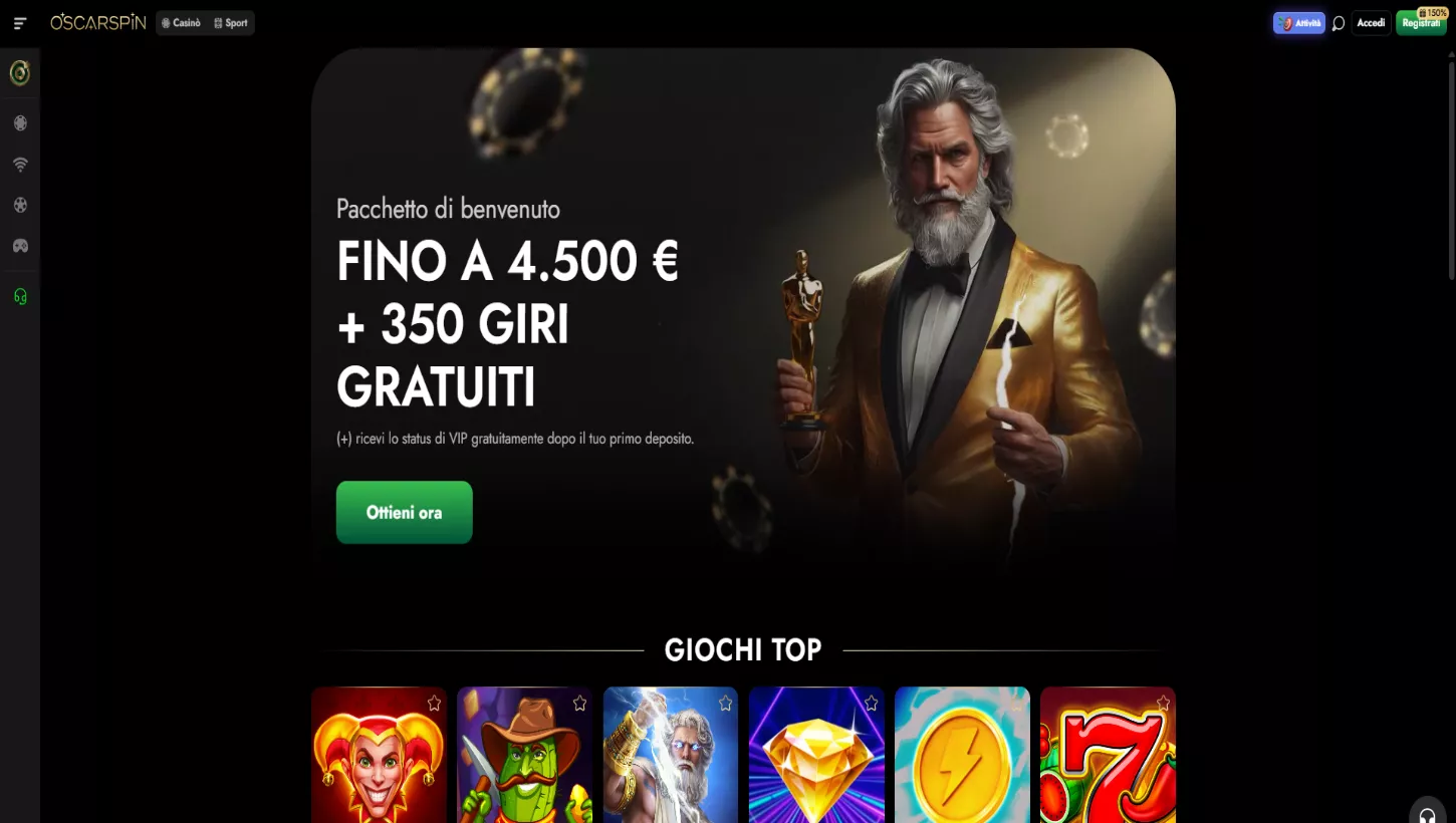 Pagina principale del Oascarspin Casino