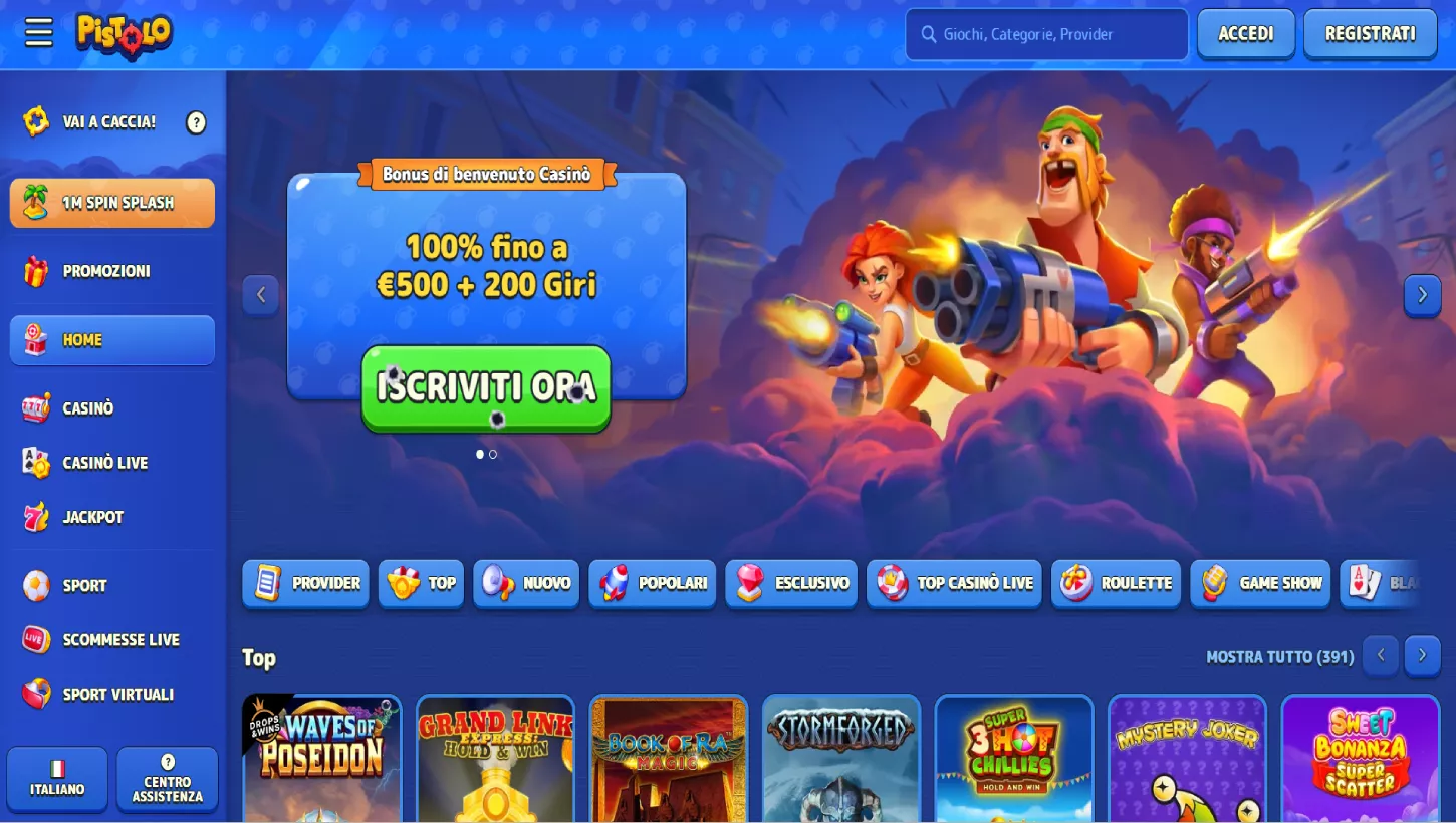 Pagina principale del Pistolo Casino
