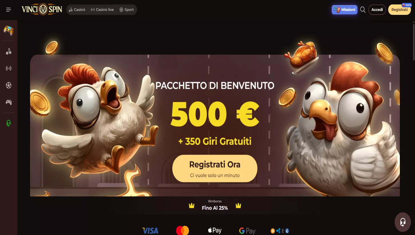 Pagina principale di Vincispin Casino