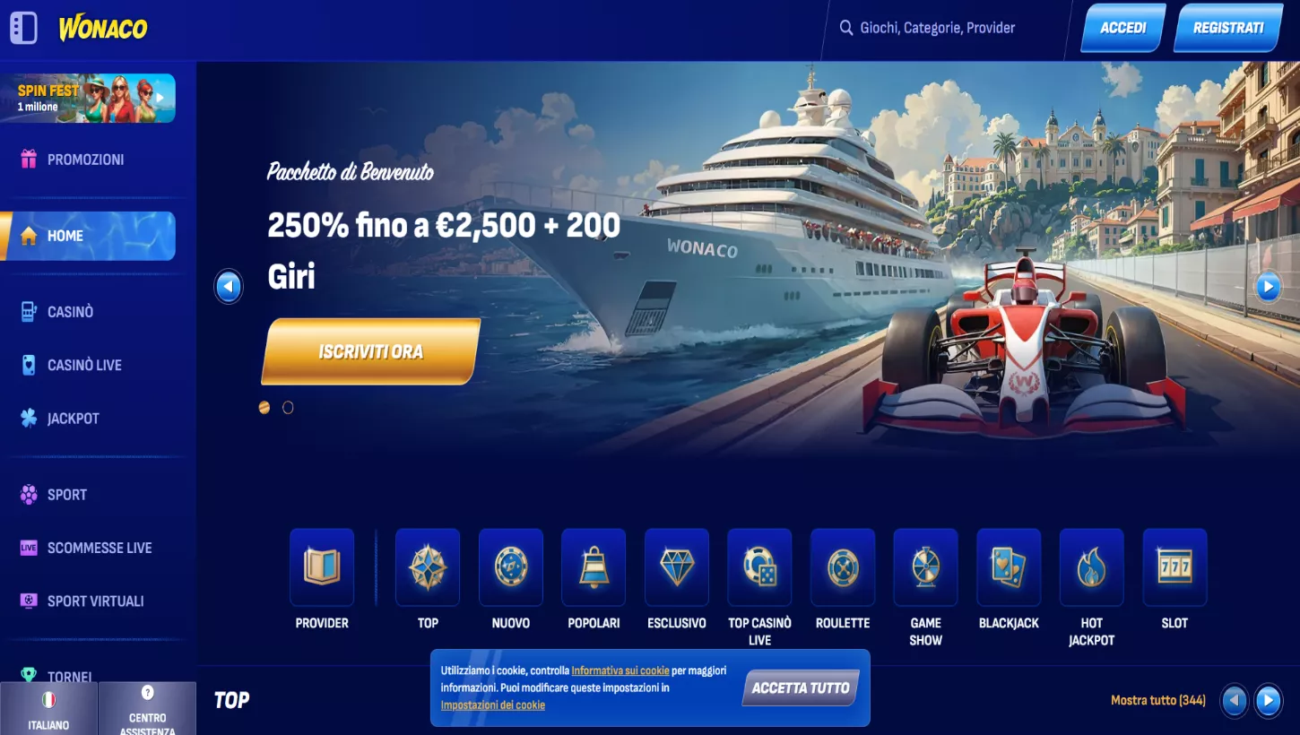 Pagina principale di WonacoCasino